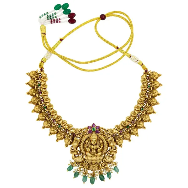 1_Gram_Gold_Temple_Necklace_Set_Lakshmi_Elephant_Short_Necklace_V_138_Green
