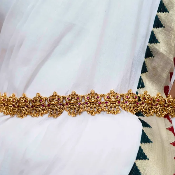 1_Gram_Gold_Kamarband_Vaddanam_Deity_Motif_Ruby_Waist_Chain_Red