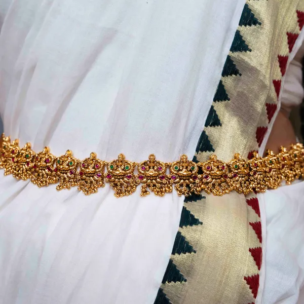 1_Gram_Gold_Kamarband_Vaddanam_Deity_Motif_Ruby_Waist_Chain_Green
