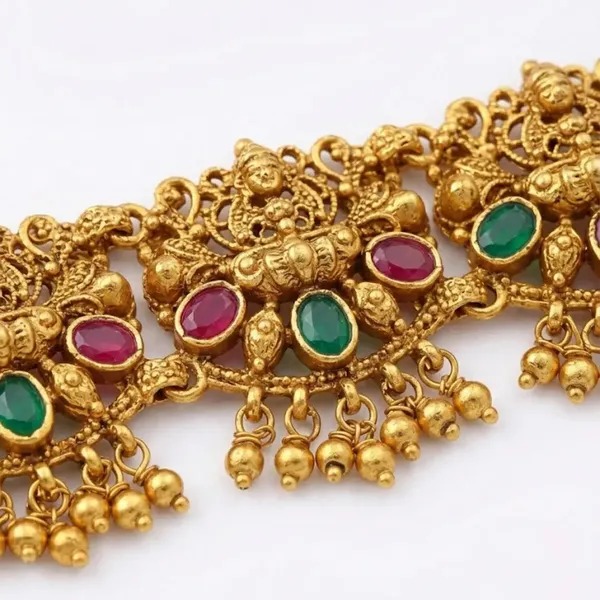 1_Gram_Gold_Kamarband_Vaddanam_Ruby_Floral_Link_Waist_Chain_T_21_Green