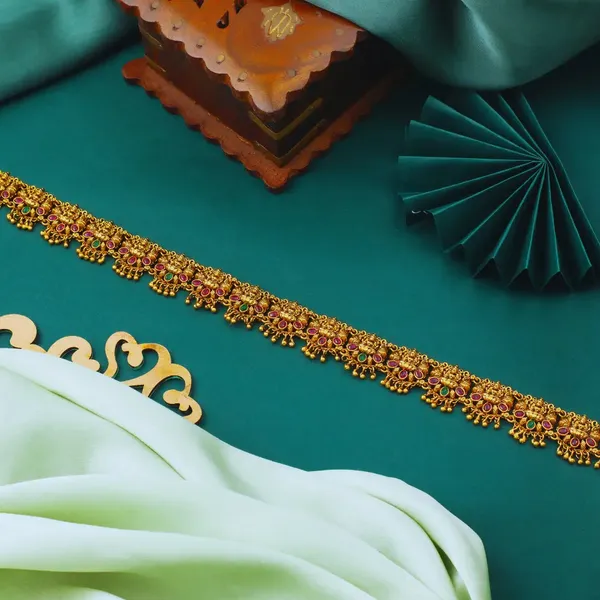 1_Gram_Gold_Kamarband_Vaddanam_Ruby_Floral_Link_Waist_Chain_T_21_Green