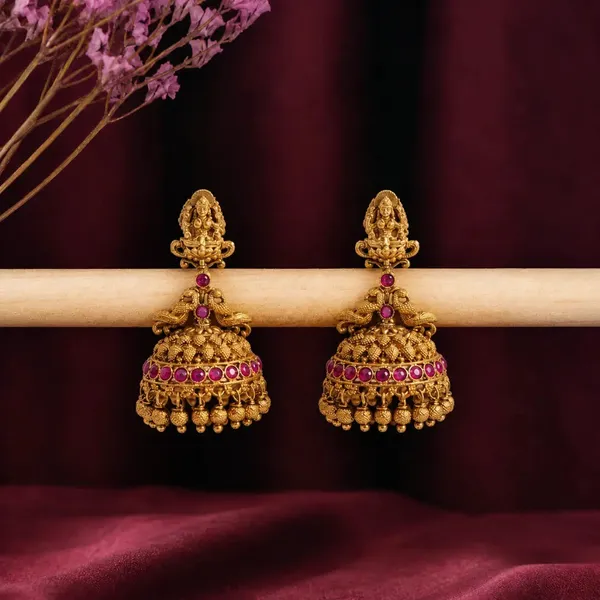1_Gram_Gold_Jhumka_Earrings_Lakshmi_Peacock_Temple_Design_R_2110_Red