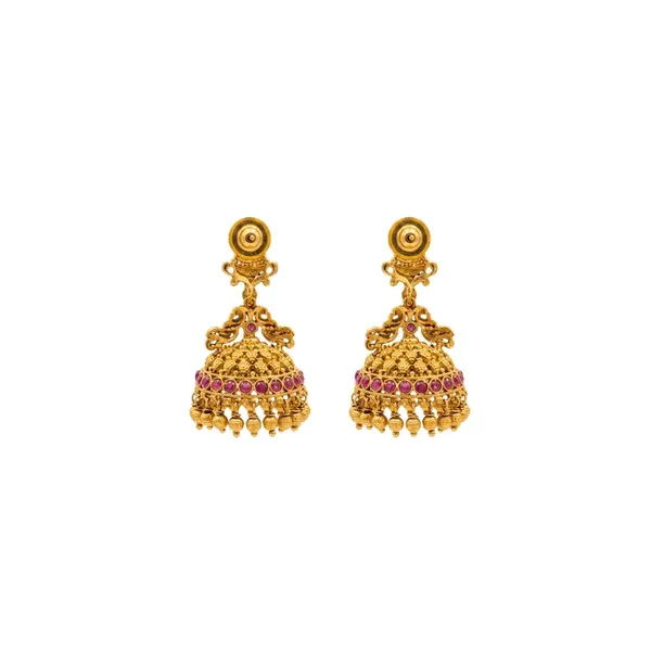 1_Gram_Gold_Jhumka_Earrings_Lakshmi_Peacock_Temple_Design_R_2110_Red