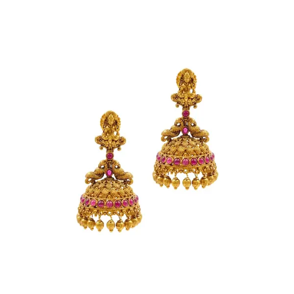 1_Gram_Gold_Jhumka_Earrings_Lakshmi_Peacock_Temple_Design_R_2110_Red