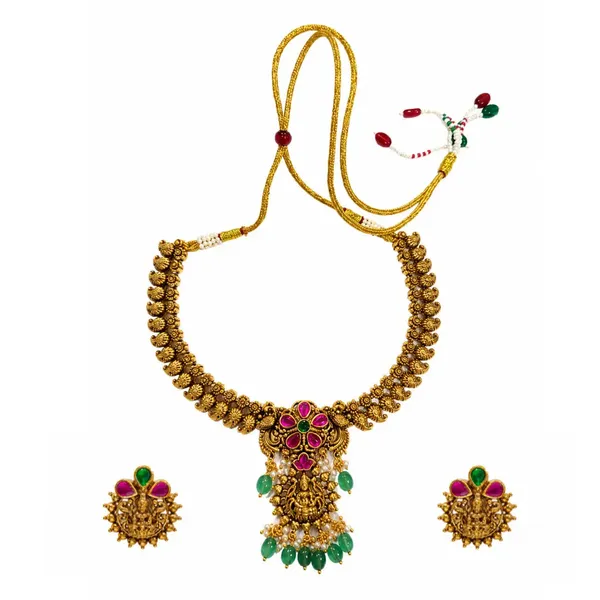 Lakshmi_Gundla_Kemp_Temple_Jewellery_Short_Necklace_Set_T_75_Green