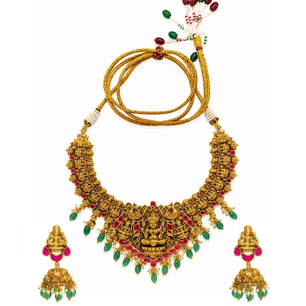 Lakshmi_Kemp_Temple_Jewellery_Short_Necklace_Set_K_1190_Red