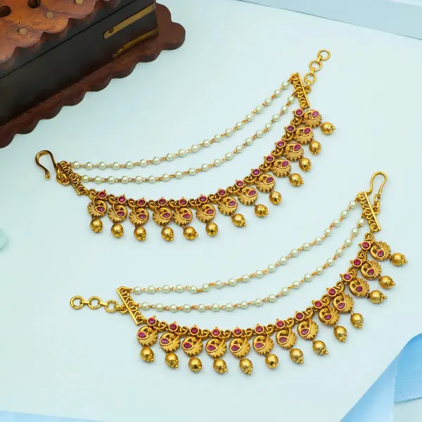 Royal_Look_Gold_Plated_Ear_Chain_V_1309_Red