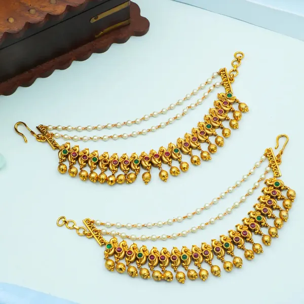 Temple_Heritage_Gold_Plated_Ear_Chain_V_136_Gold_Green
