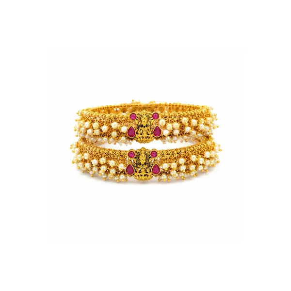 1_Gram_Gold_Pearl_Bangles_Antique_Bridal_Bangles_Set_With_Ruby_V_2254_Red