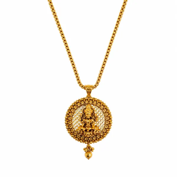 1_Gram_Gold_Pendant_Set_Lakshmi_Chain_With_Matching_Earrings_T_77_A_Gold