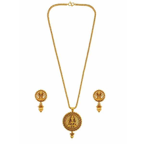 1_Gram_Gold_Pendant_Set_Lakshmi_Chain_With_Matching_Earrings_T_77_A_Gold