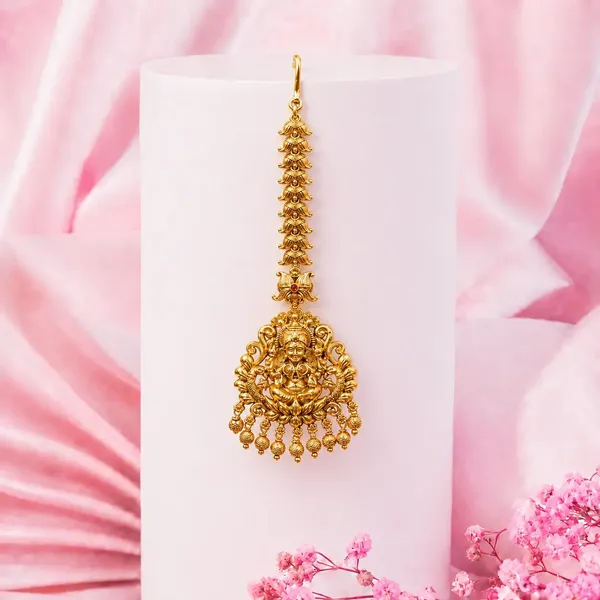 1_Gram_Gold_Maang_Tikka_Long_Chain_Matha_Patti_With_Lakshmi_Charm_R_1313_Red