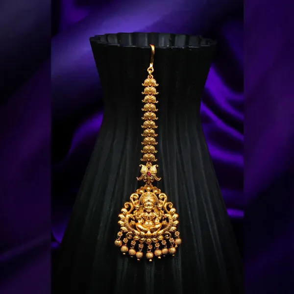 1_Gram_Gold_Maang_Tikka_Long_Chain_Matha_Patti_With_Lakshmi_Charm_R_1313_Red