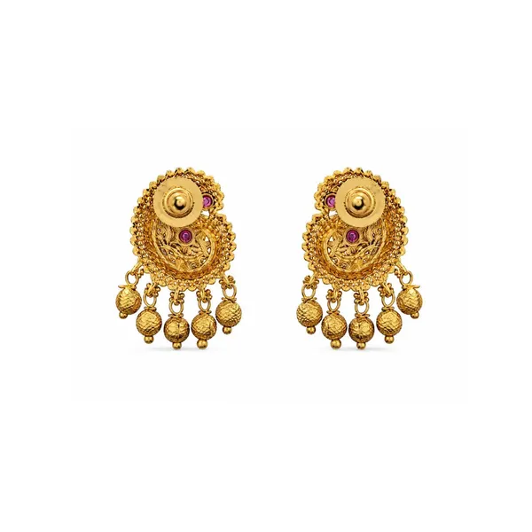 1_Gram_Gold_Layered_Necklace_Set_Triple_Strand_With_Ruby_Paisley_T_46_Red
