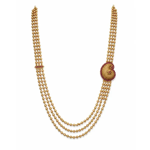 1_Gram_Gold_Layered_Necklace_Set_Triple_Strand_With_Ruby_Paisley_T_46_Red