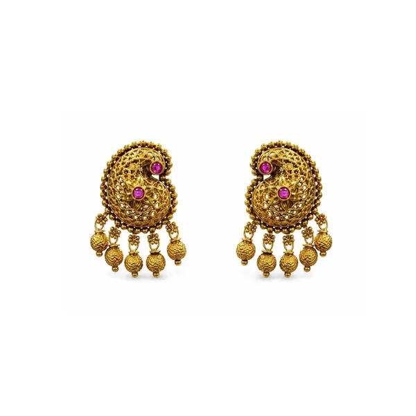 1_Gram_Gold_Layered_Necklace_Set_Triple_Strand_With_Ruby_Paisley_T_46_Red