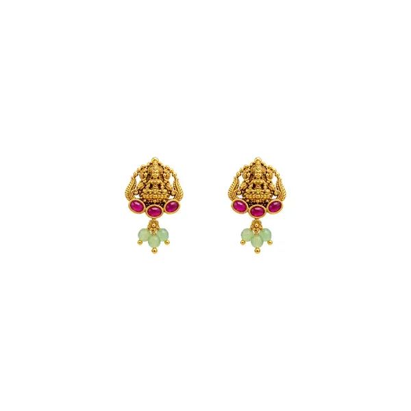 1_Gram_Gold_Short_Necklace_Set_Graduated_Cone_Drop_Design_J_932_Red
