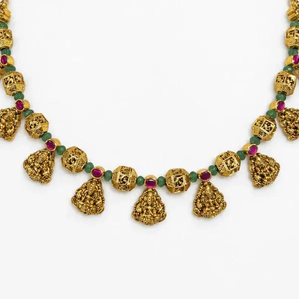 1_Gram_Gold_Short_Necklace_Set_Graduated_Cone_Drop_Design_J_932_Red
