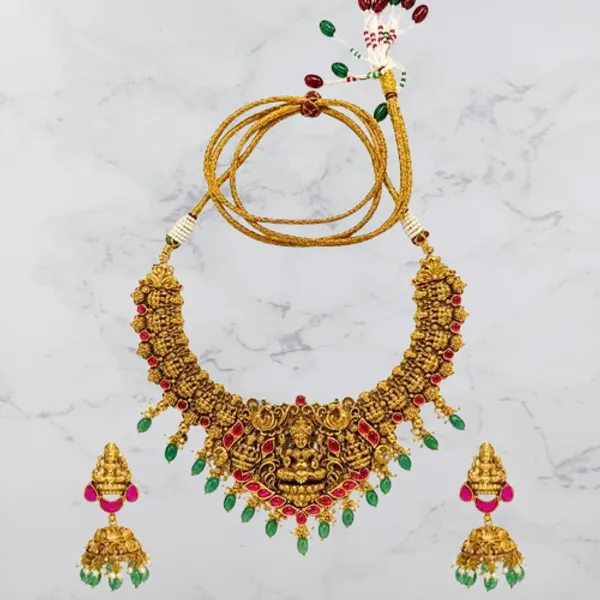Lakshmi_Kemp_Temple_Jewellery_Short_Necklace_Set_Red