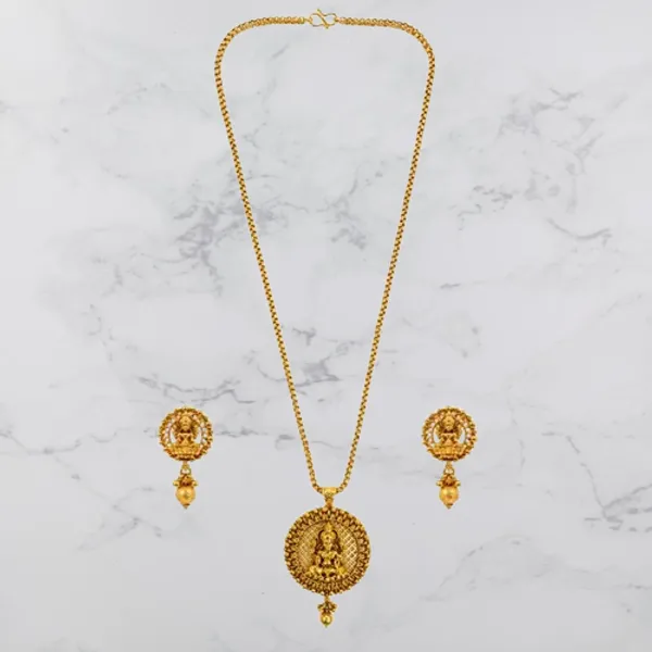 Gold_Pendant_Set_Lakshmi_Chain_With_Matching_Earrings_A_Gold