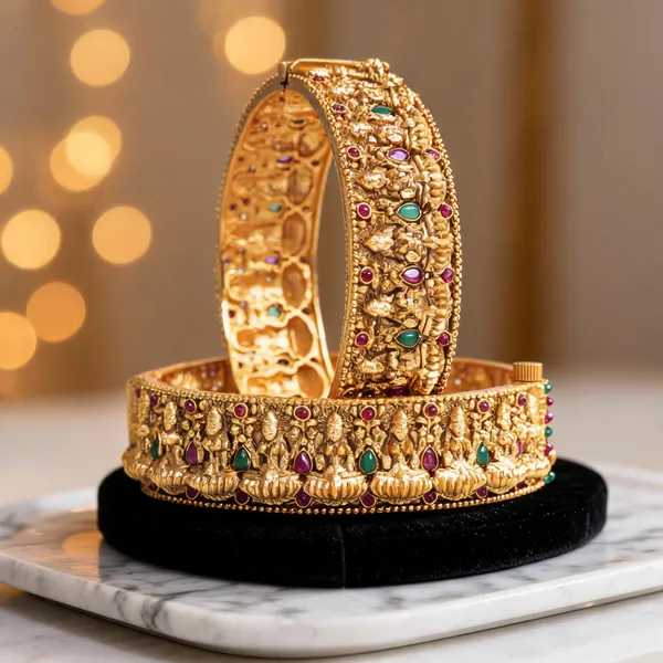 Handcrafted_Lakshmi_Gold_Plated_Bangle_Green