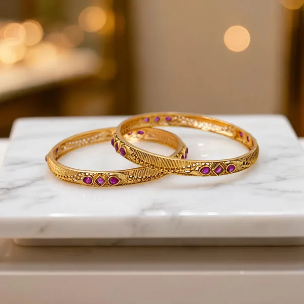 Classic_Gold_Plated_Temple_Bangle_Red_Pack_Of_2