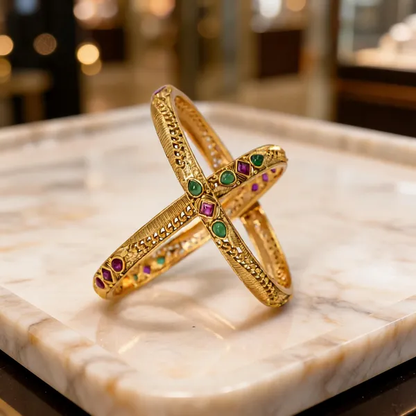 Classic_Gold_Plated_Temple_Bangle_Green_Pack_Of_2
