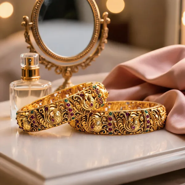 Antique_Peacock_Gold_Plated_Bangle_Red