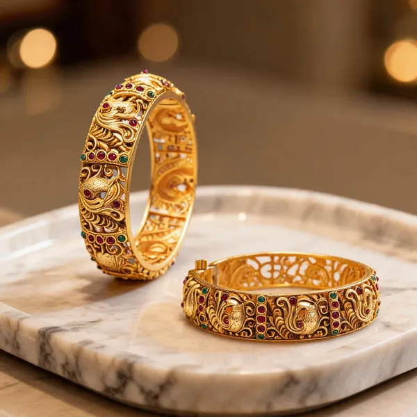 Antique_Peacock_Gold_Plated_Bangle_Green