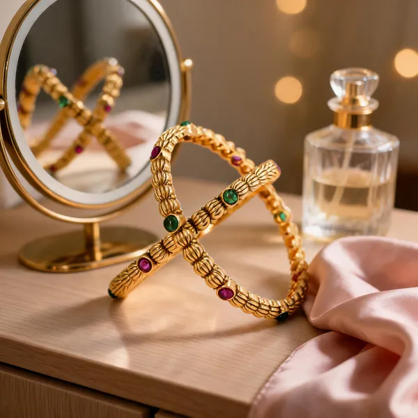 Gold_Plated_Textured_Bangle_Green_Pack_Of_2