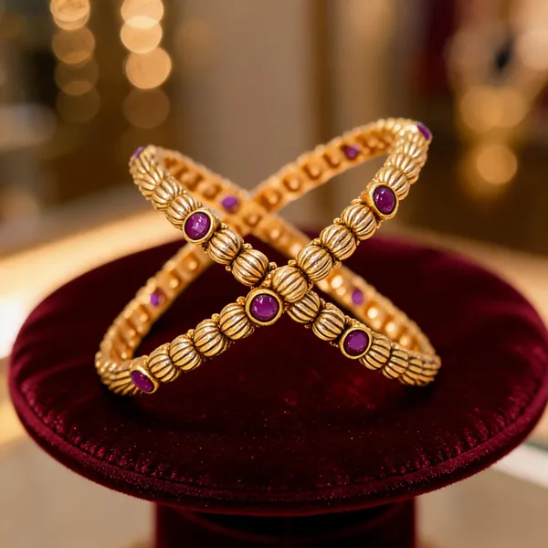 Gold_Plated_Textured_Bangle_Red_Pack_Of_2