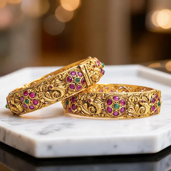 Gold_Plated_Peacock_Bangle_Red