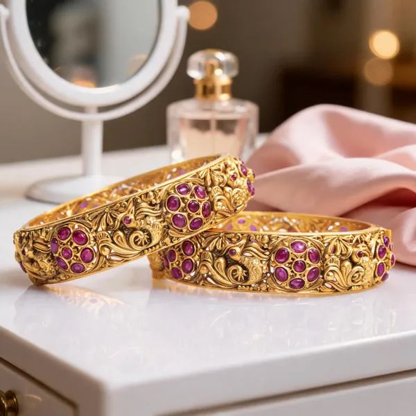 Gold_Plated_Peacock_Bangle_Red