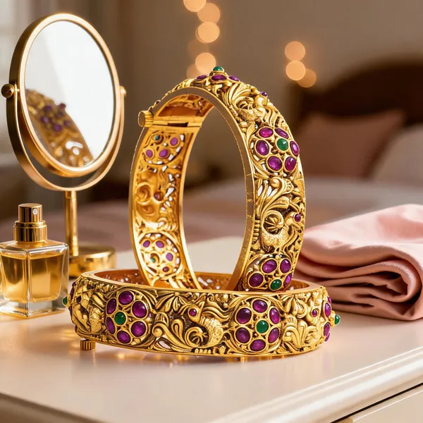 Gold_Plated_Peacock_Bangle_Green