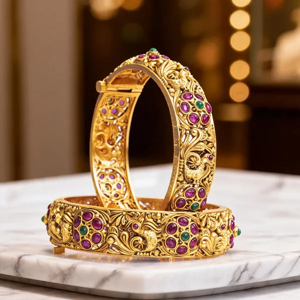 Gold_Plated_Peacock_Bangle_Green