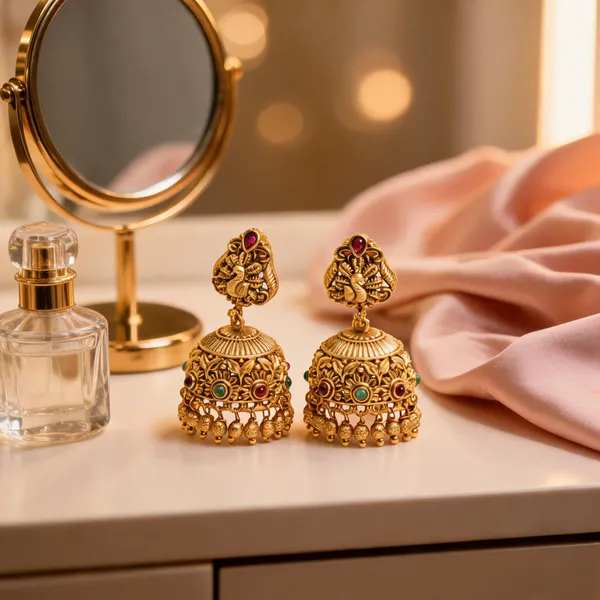 Gold_Plated_Peacock_Style_Jhumka_Green