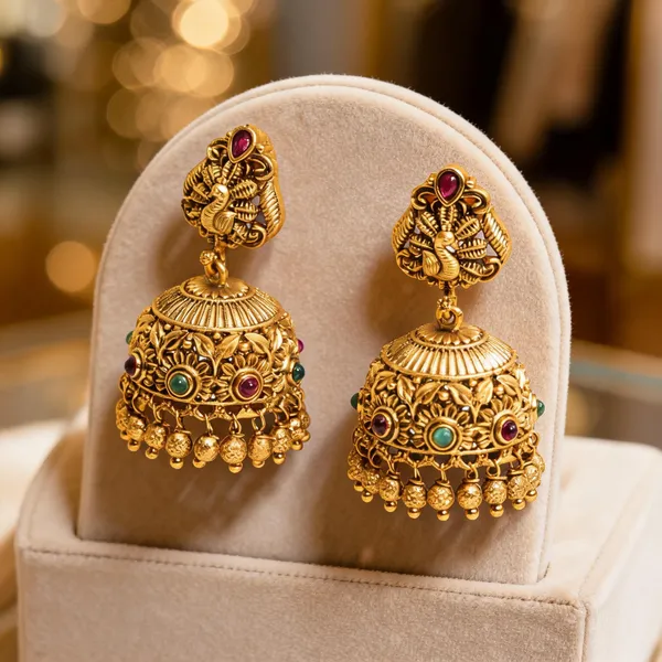 Gold_Plated_Peacock_Style_Jhumka_Green