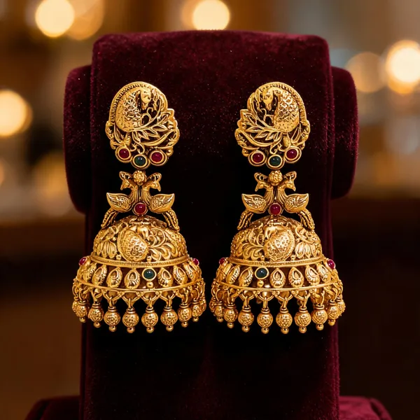 Antique_Peacock_Gold_Plated_Jhumka_Red