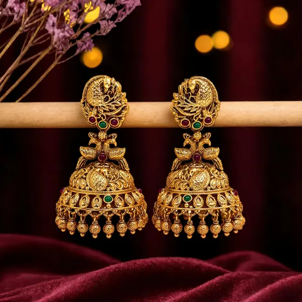 Antique_Peacock_Gold_Plated_Jhumka_Green