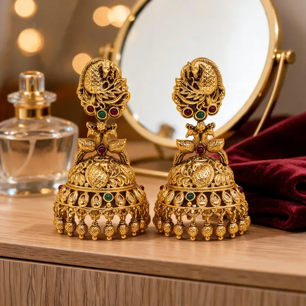 Antique_Peacock_Gold_Plated_Jhumka_Green