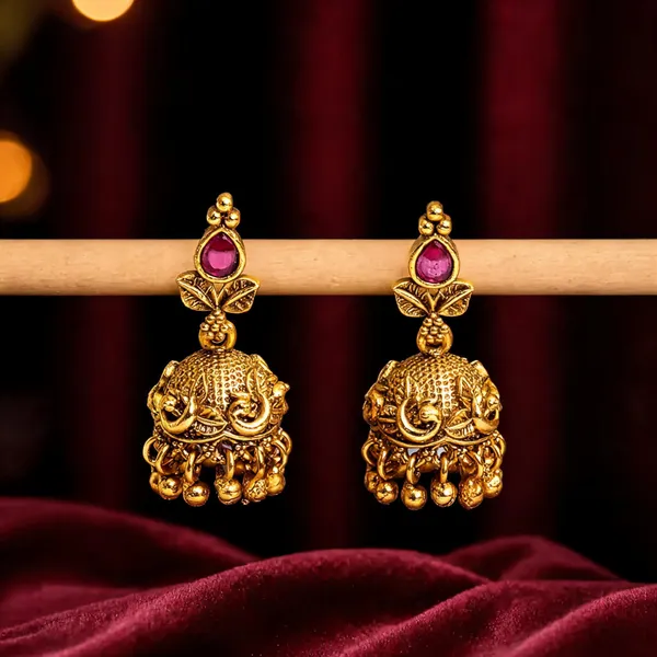Temple_Grace_Small_Jhumka_Red