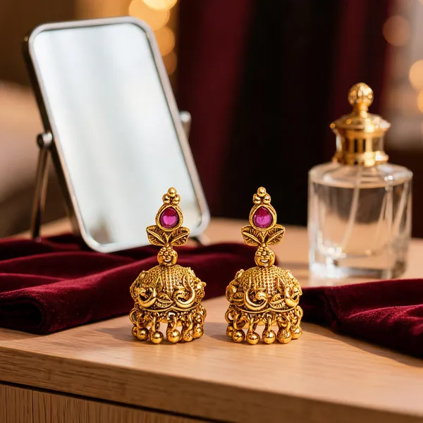 Temple_Grace_Small_Jhumka_Red