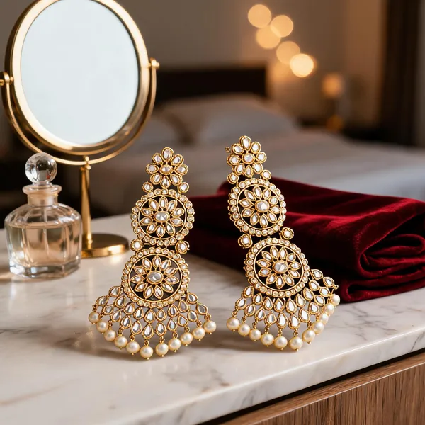 Antique_Flower_Long_Jhumka_White