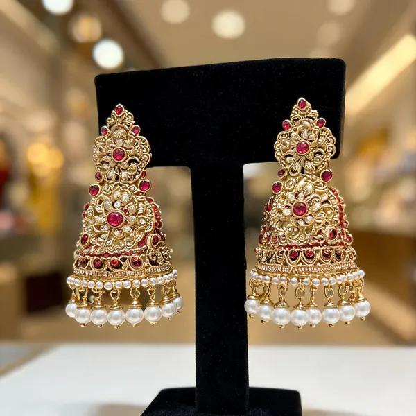 Antique_Flower_Long_Jhumka_Pink