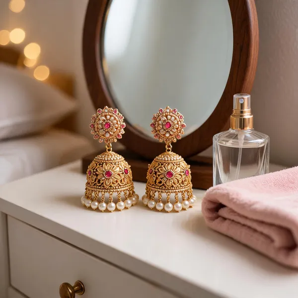Antique_Flower_Long_Jhumka_Pink