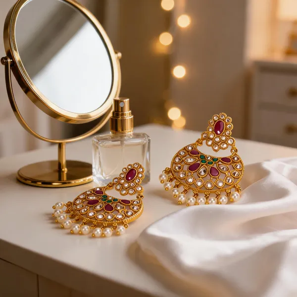 Ethnic_Gold_Plated_Jhumka_Red