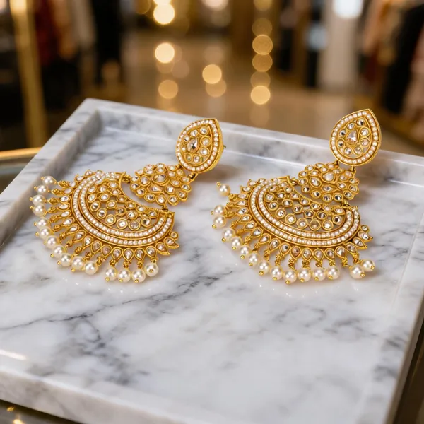 Antique_Flower_Gold_Plated_Jhumka_White