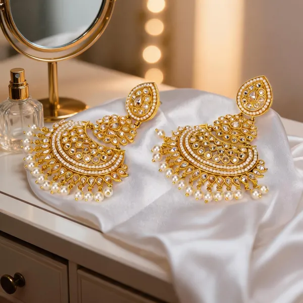 Antique_Flower_Gold_Plated_Jhumka_White