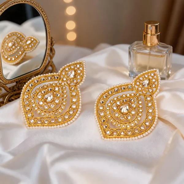 Antique_Leaf_Petal_Gold_Plated_Jhumka_White