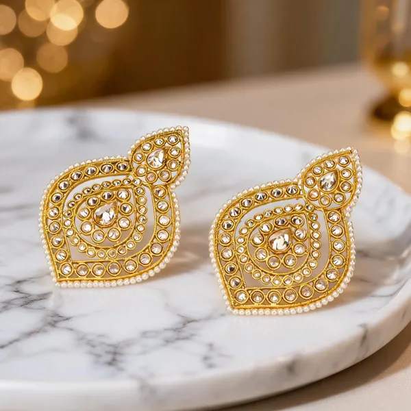 Antique_Leaf_Petal_Gold_Plated_Jhumka_White